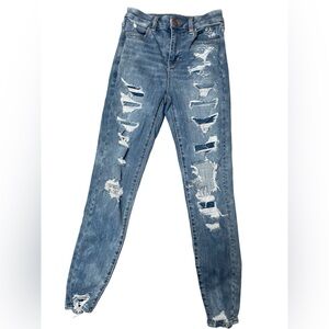 American Eagle Next Level Stretch Distressed Curvy Hi Rise Jeggings, size 0